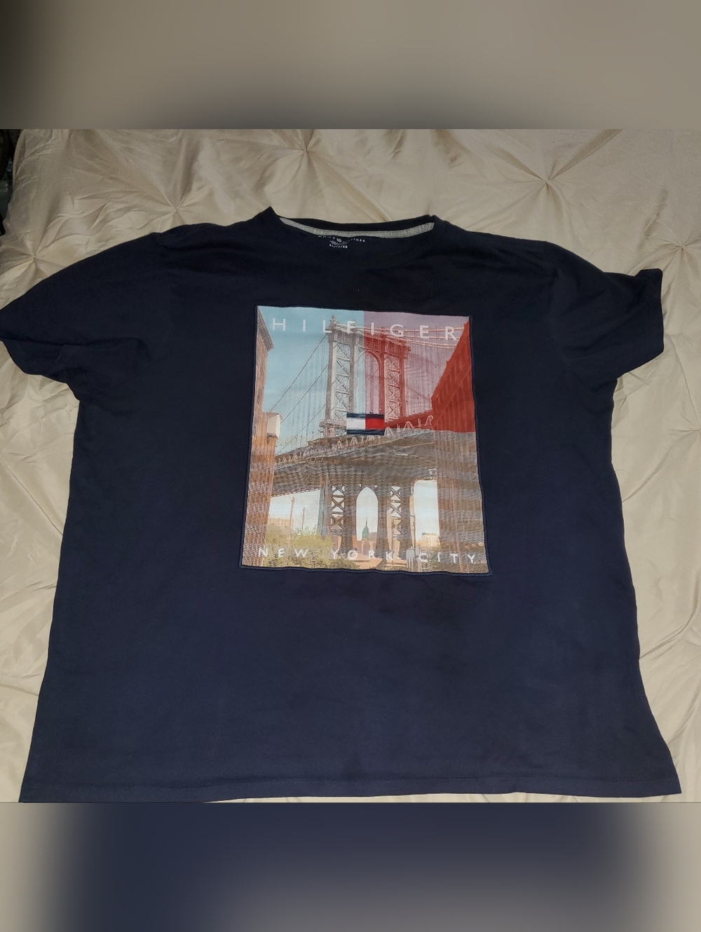 Tommy Hilfiger Navy Graphic Short Sleeve Tee with Multicolor NYC Print